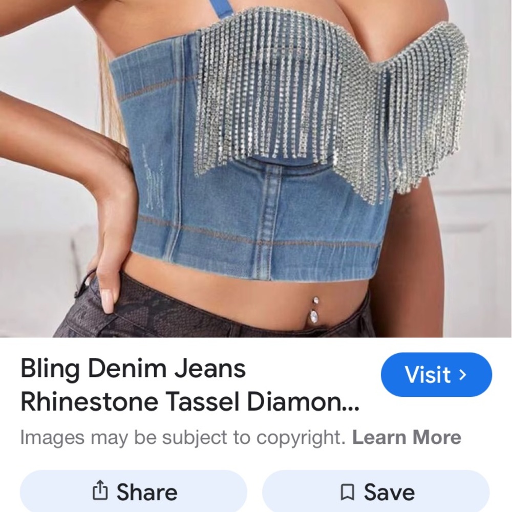 Denim Rhinestone Tassel Bustier